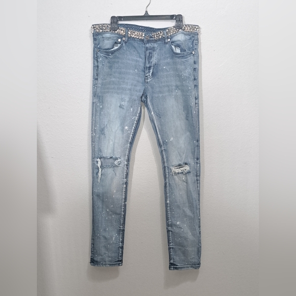 GFTD Los Angeles Distress Rip Studded Waist, Men's Jeans Size 36. - Picture 11 of 16